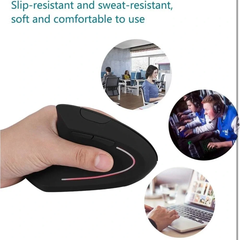 Ergonomic Black Wireless Mouse- Left-handed